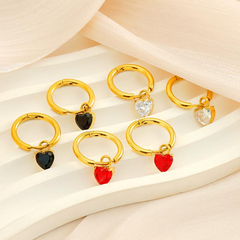 18k Gold-Plated Heart Pendant Earrings with Zircon