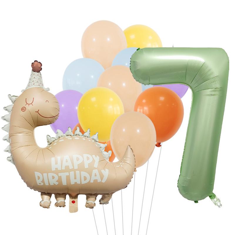 40 Inch Olive Green Digital Retro Matte Small Dinosaur Aluminum Film Balloon Package Birthday Party Atmosphere Decoration