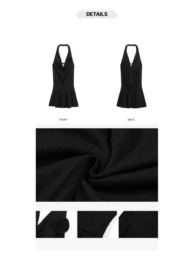 2026 Dark Elf Black Lace Halter Neck Sexy Two-Piece Dress - Women's Spring/Summer Collection