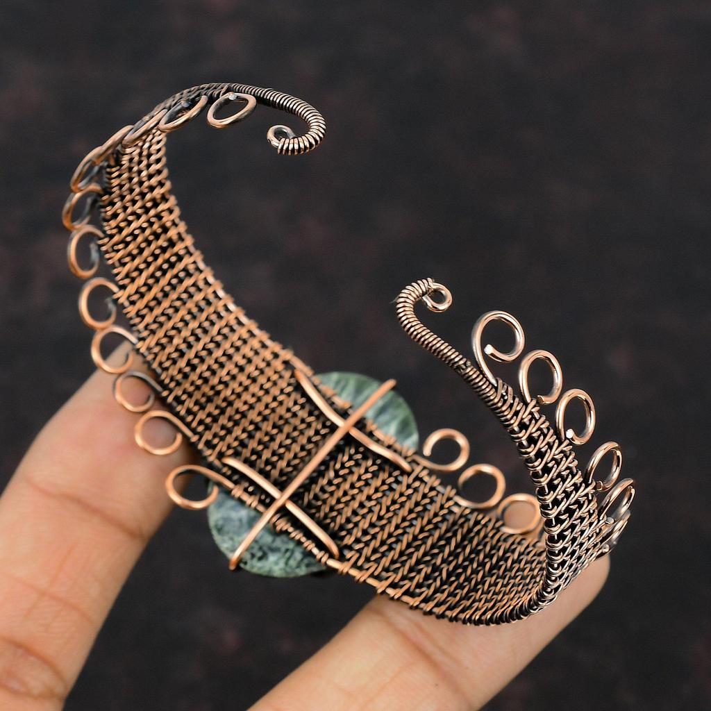 Seraphinite Cuff Bracelet Copper Wire Wrapped Gemstone Jewelry Handmade Copper Cuff Bracelet Wire Wrap Bangle Gift For Her Adjustable Bangle