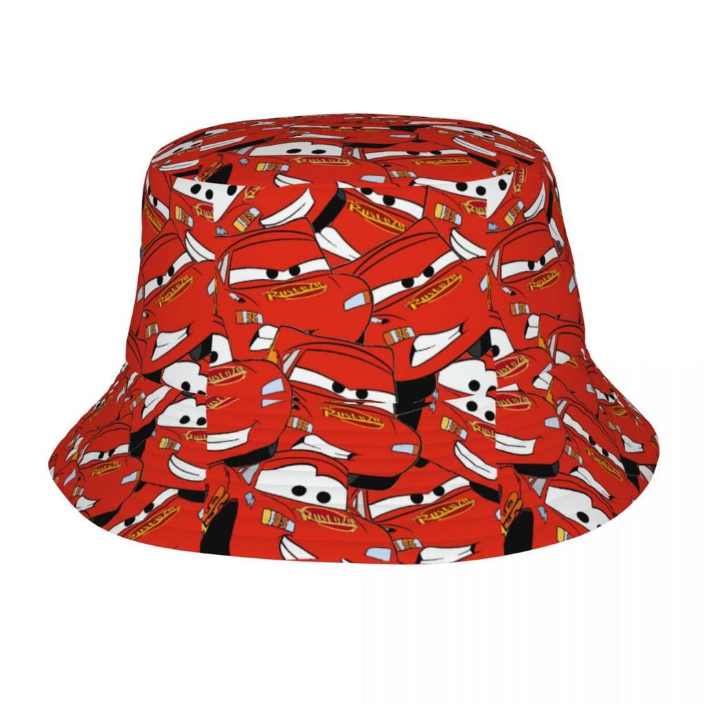 Custom Lightning McQueen Cars Bucket Hat for Unisex Women Printed Cartoon Summer Travel Beach Outdoor Camping Cap