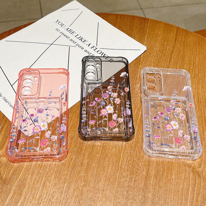 Pouzdro s motivem karty, peněženka, telefon, pro Samsung Galaxy A56, A55, A25, A15, A16 5G, S25 Edge, S23, S22 Ultra, S24 FE, měkké TPU kryty s malými květinami