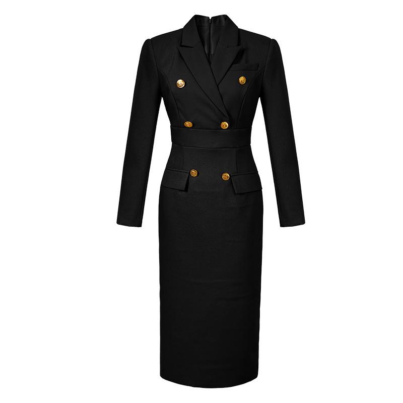 GMXIA Podzim Zima Dámské šaty Styl královské sestry Sako s límcem Dvouřadé Slim-fit Šaty obepínající hýždě