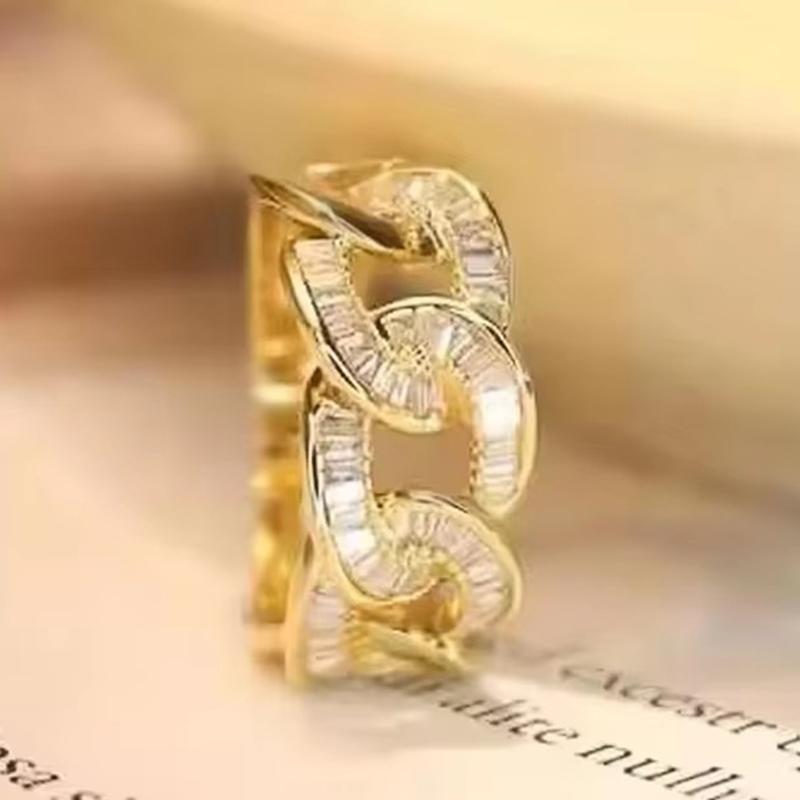 

Huitan Noble Chain Linked Rings for Women Luxury Gold Color Shiny Cubic Zirconia Finger Accessories for Wedding Trendy Zircon 6