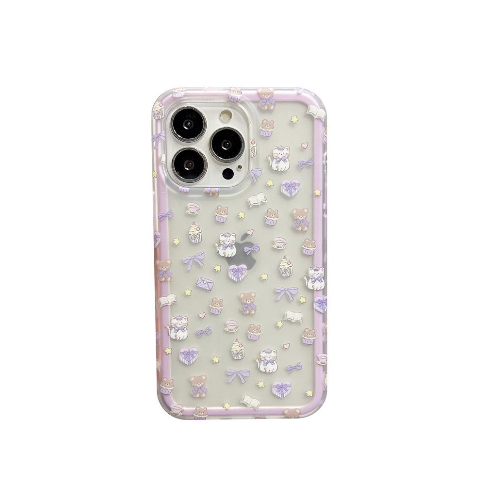 

Transparent Purple and White Border Kitten Envelope iPhone 15 Case for Women iPhone 16 Pro Max
