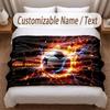 Soccer Theme Soft Blanket Personalized Custom Name Text Print Warm Blanket Home Sofa Bedroom Decor