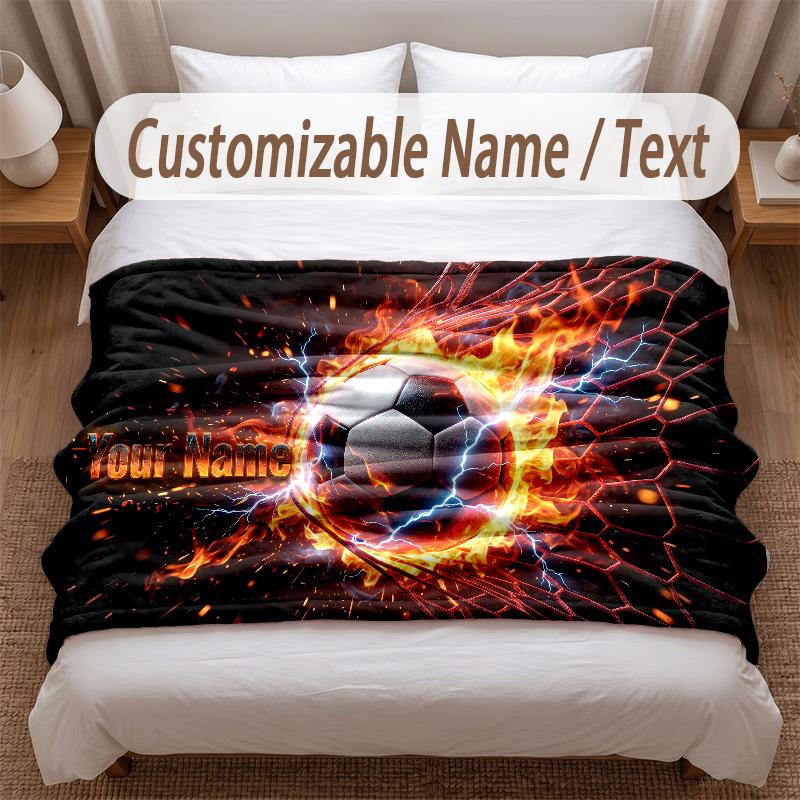 Soccer Theme Soft Blanket Personalized Custom Name Text Print Warm Blanket Home Sofa Bedroom Decor