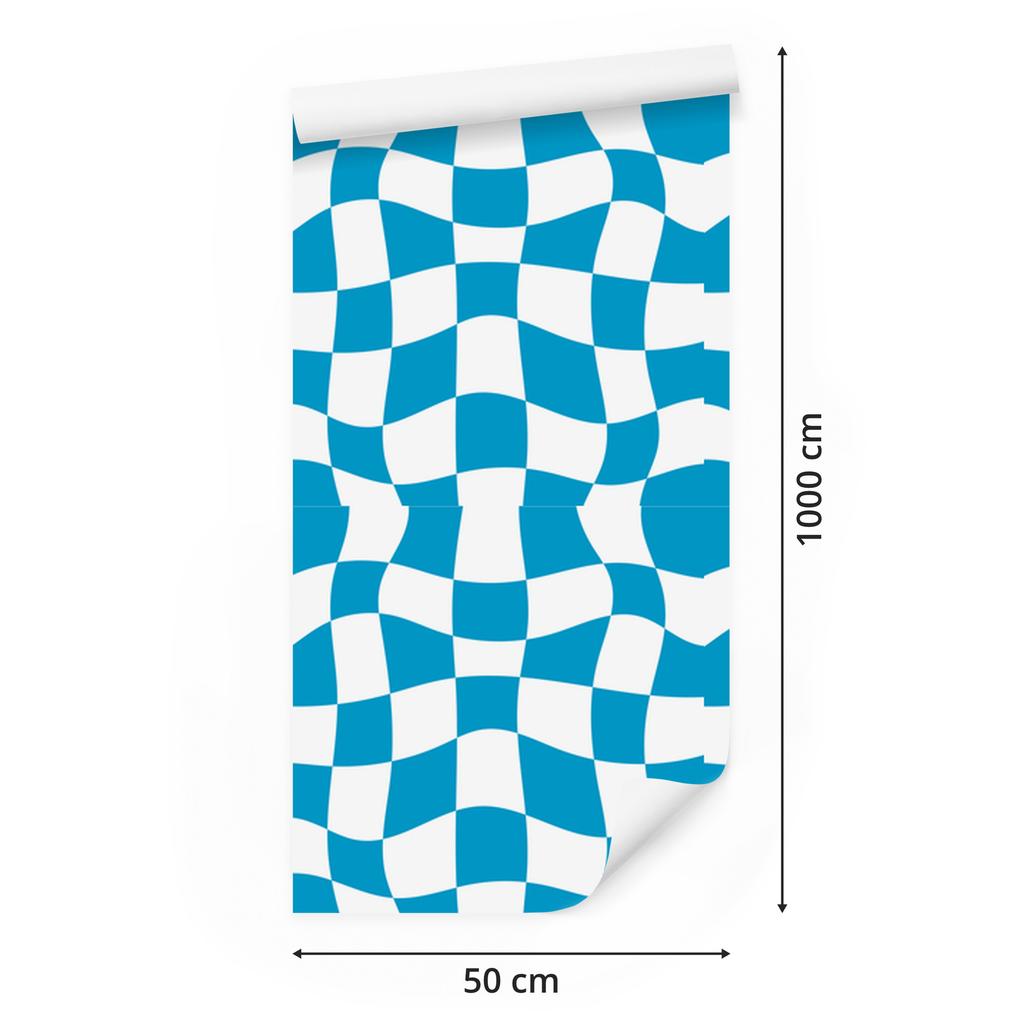 Wallpaper Casual checkerboard turquoise, white and celadon 50x1000
