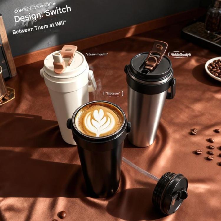 Portable Coffee Mug Water Bottle with Ceramic Inner Large Capacity Insulated Cup Leakproof Tumblers for Hot/Cold Beverages