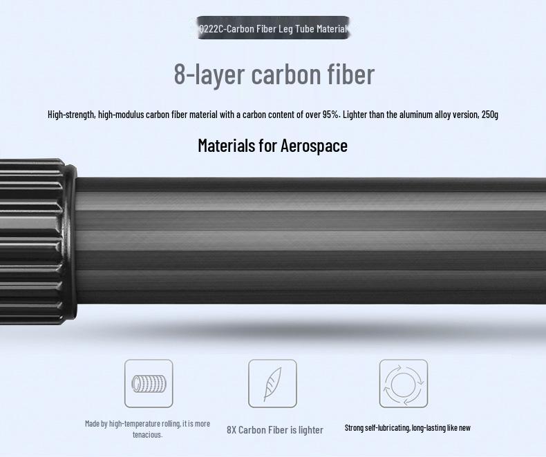 8-Light Edition Q222C Carbon Fiber DSLR Camera Tripod for Photography & Videography - Portable & Travel-Friendly