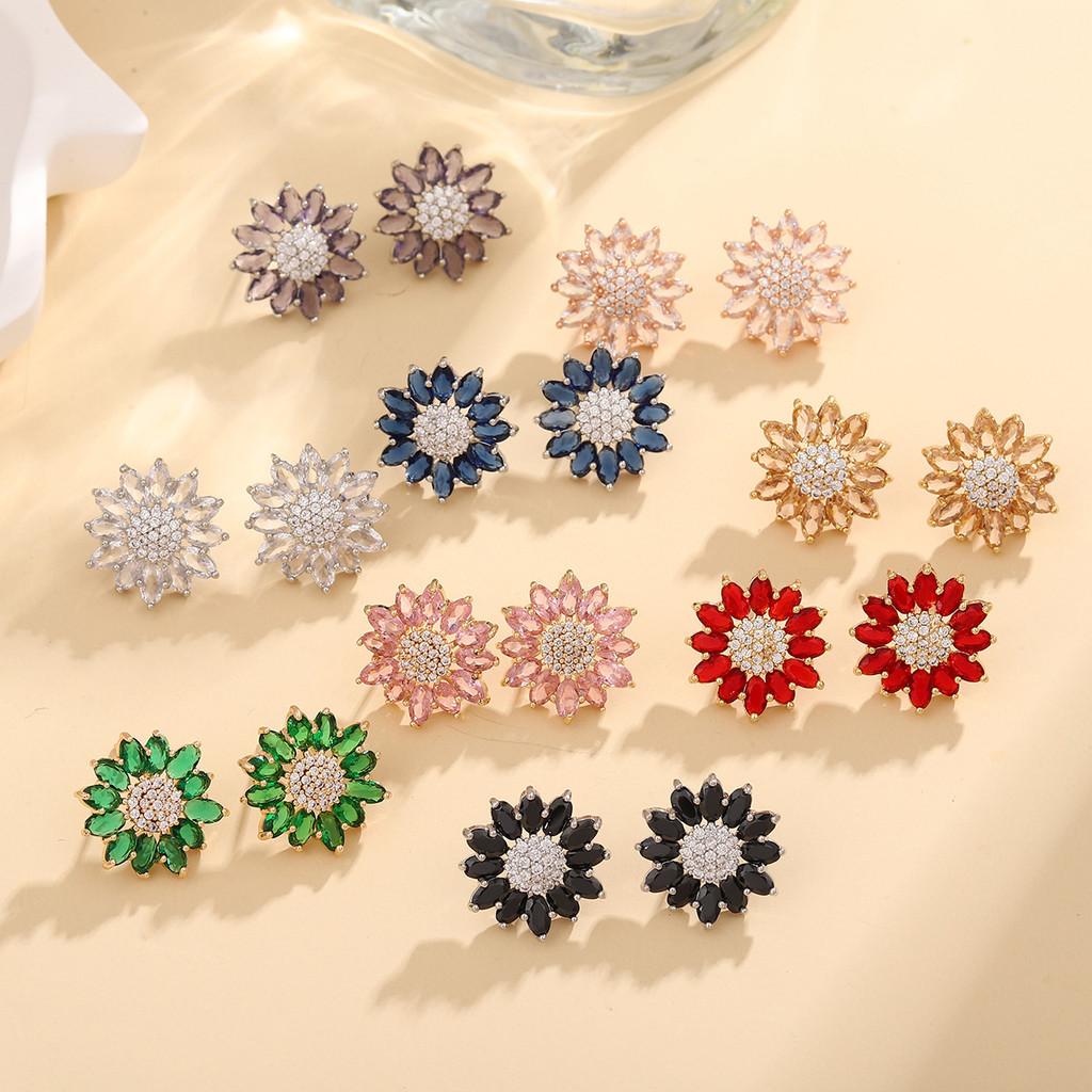 Sunflower Zircon Earrings For Women Elegant Floral Jewelry Gift For Her