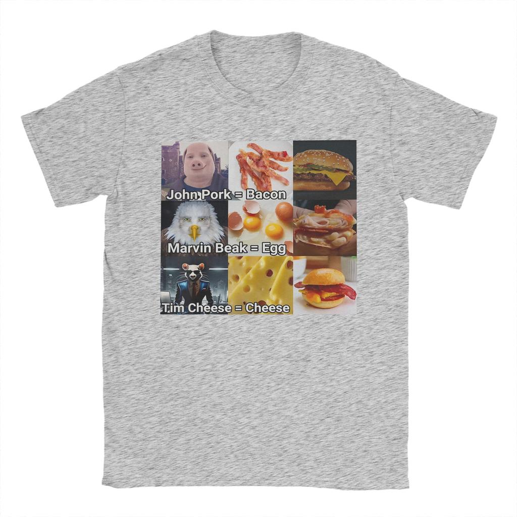 Men John Pork Marvin Beak Tim Cheese Funny Bacon Egg Cheese T Shirts  Pure Cotton Clothing Novelty Tee Shirt Summer TShirts