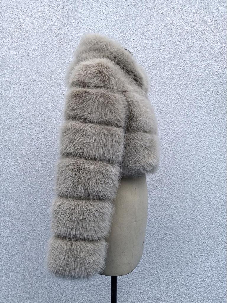 Europäisch-Amerikanischer Kurzer Kapuzenmantel aus Kunstfuchsfell für Herbst/Winter