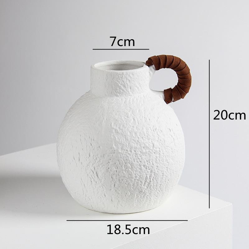 

Handmade White Ceramic Vase Handle Retro Continental Scrough Rough Surface Floral Hollow Flower Vase Ceramic Crafts Ornaments