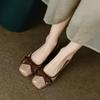 Women Casual Retro Bowknot Flat Shoes Winter Fashion British Style Elegant Square Toe Stiletto Pumps