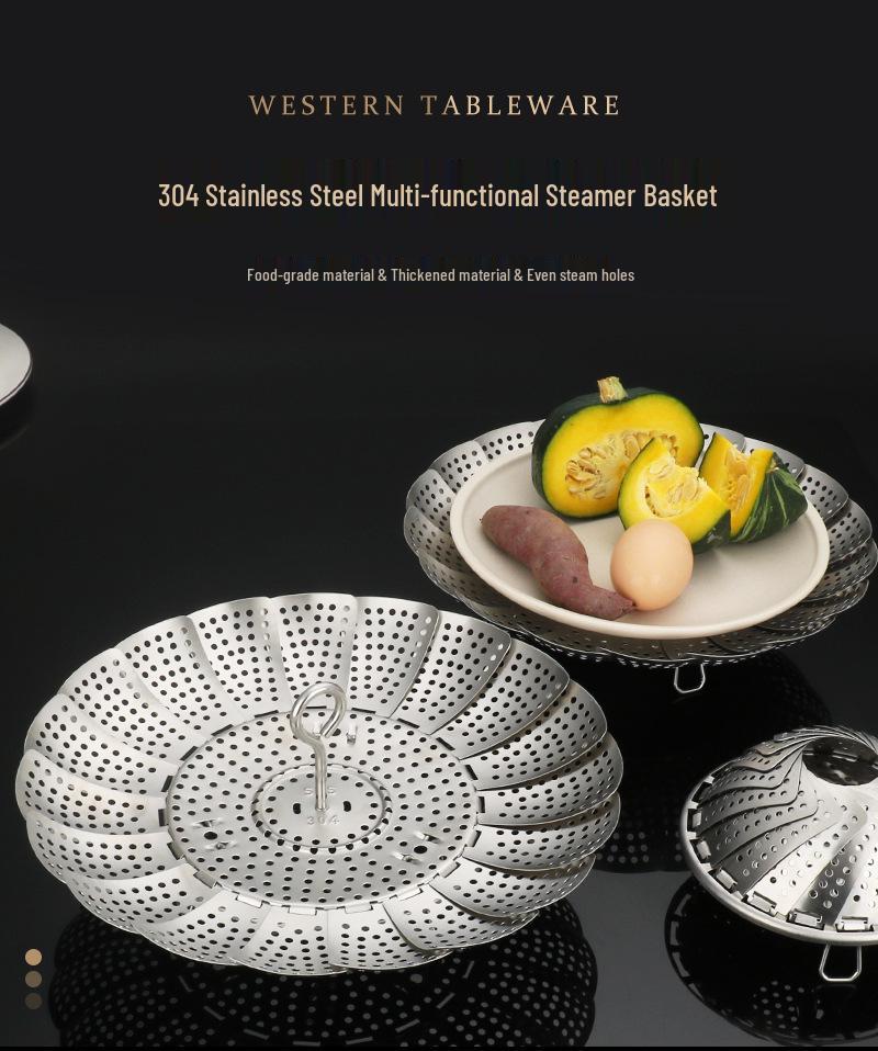 304 Stainless Steel Telescopic Steamer Basket & Folding Rack for Steamed Buns