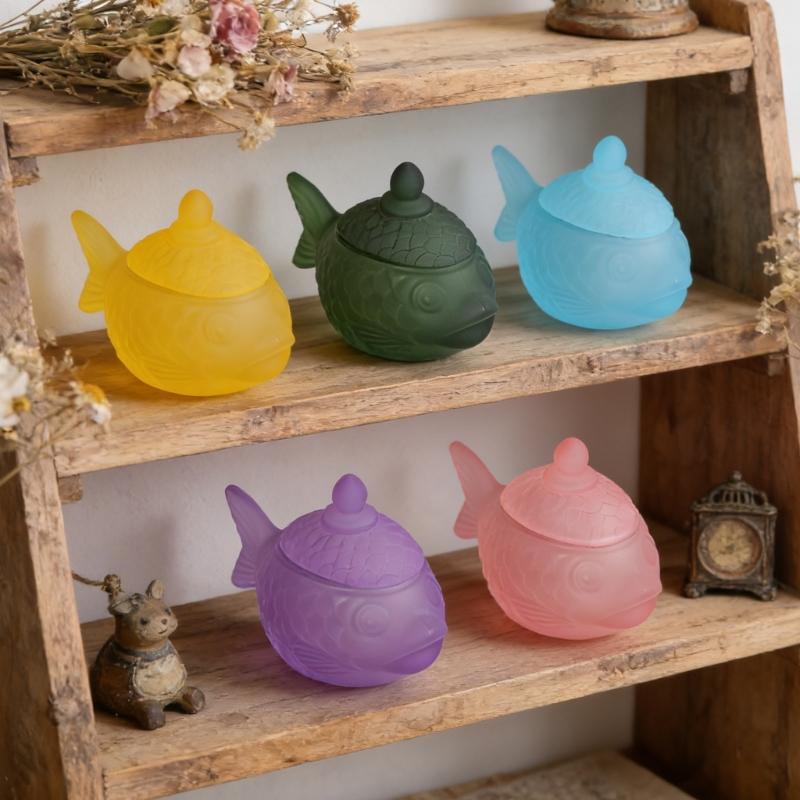 Delicate Fish Themed Glass Jar With Tight Seal Suitable For Storing Sweets Spices Or Office Supplies 16cm Size