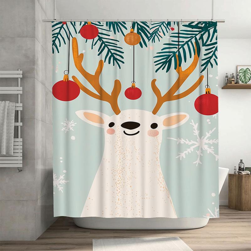 

Tuniu Cute Reindeer Shower Curtain Woodland Animal Forest Bathroom Decor Set Waterproof Charming Holiday Vibes W60H190(CM)-1 Pcs