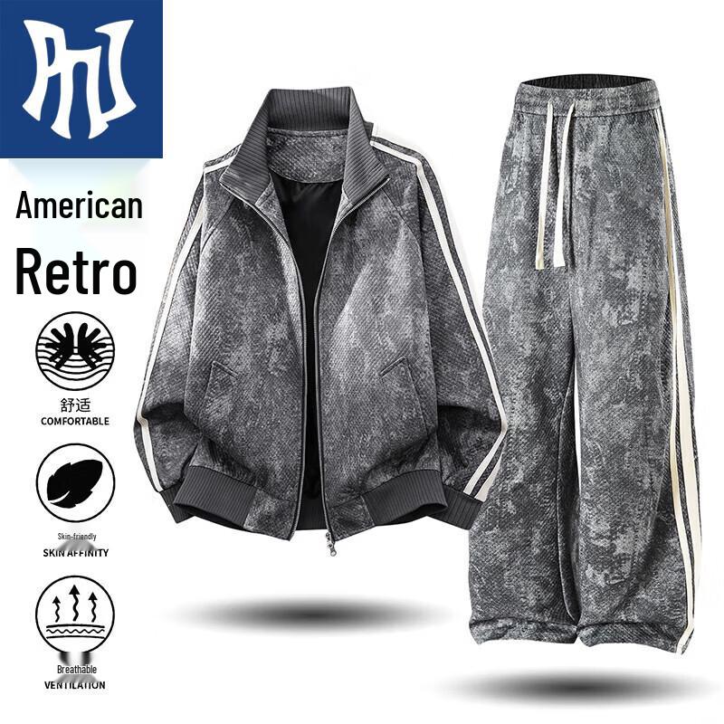 

PNJ Men s Retro Stand Collar Jacket & Loose Pants Set 4XL