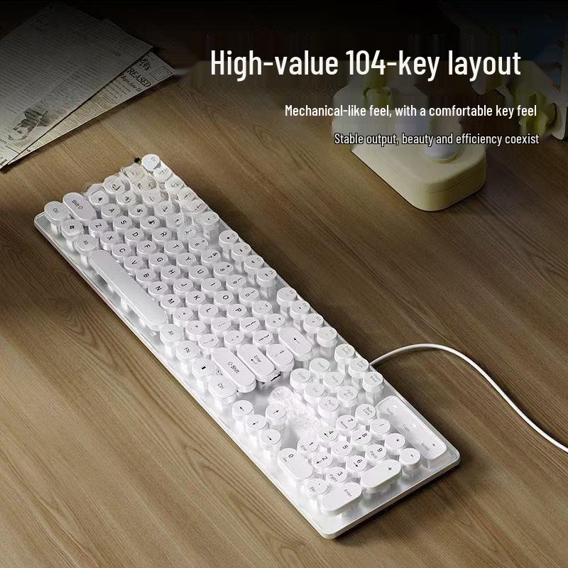 2026 Retro Punk Mechanical Feel Gaming Keyboard & Wired Headset for Desktop/Laptop