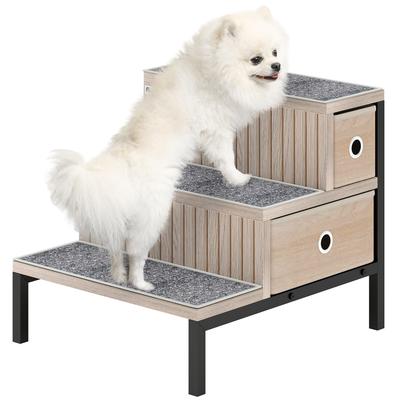 Dog Stairs with Storage, Non-Slip Cover, Pet Steps for Small Dogs & Older Cats, for Sofa, High Bed, Oak Tone