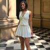 Women's Spring Sexy V-neck Temperament Vest Vest Pure Slim-fit Pleated Skirt Suit