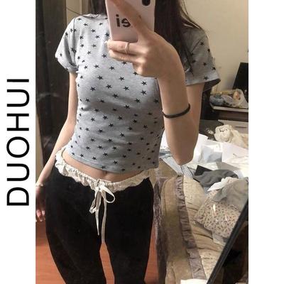 Good-looking Star-printed Short-sleeved T-shirt for Women with Short-sleeved Design and Fashionable Hot Girl Short Top