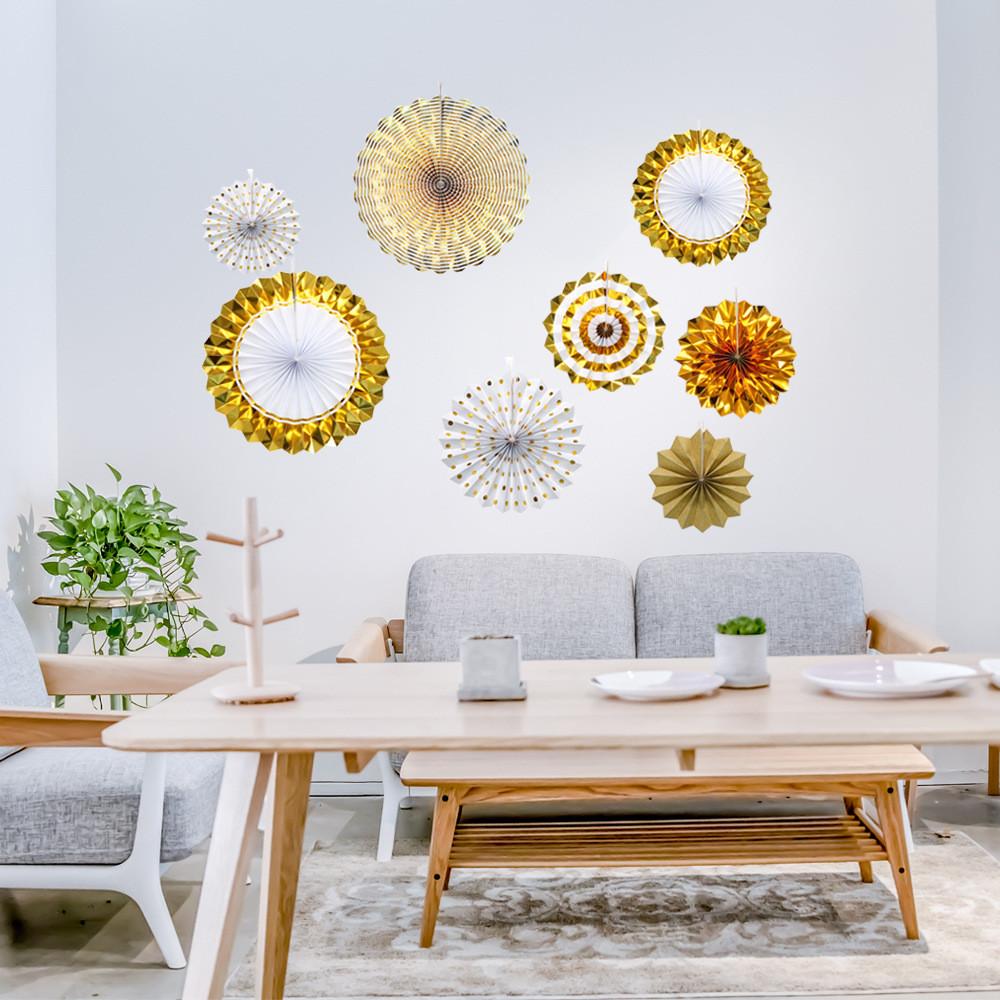 New Elegant Gold Paper Fan Flowers Set For Festive Birthday Party Decorations