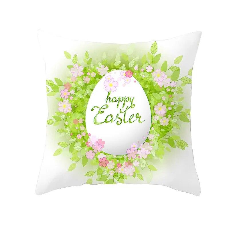 Dekorativer Kissenbezug mit Ostern-Motiv, Cartoon-Häschen-Ei-Druck, Pfirsichhaut-Kissenbezug, Sofakissenbezug, Schlafzimmerzimmer, Heimdekoration