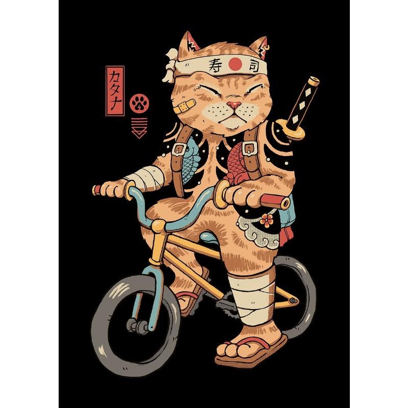 Japon Retro Tarzı Dövme Samuray Kedi Ramen Karikatür Posterleri Baskıları Tuval Boyama Duvar Sanatı Resim Oturma Odası Ev Dekorasyonu