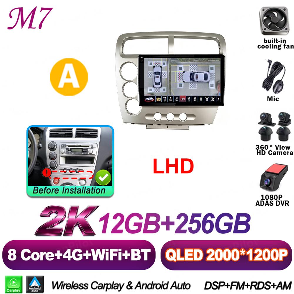 Android 16 For HONDA Civic EP3 2000-2005 Car Radio Stereo Head Unit Multimedia Video Player GPS Navigation 2K QLED 9 Inch 8 Core