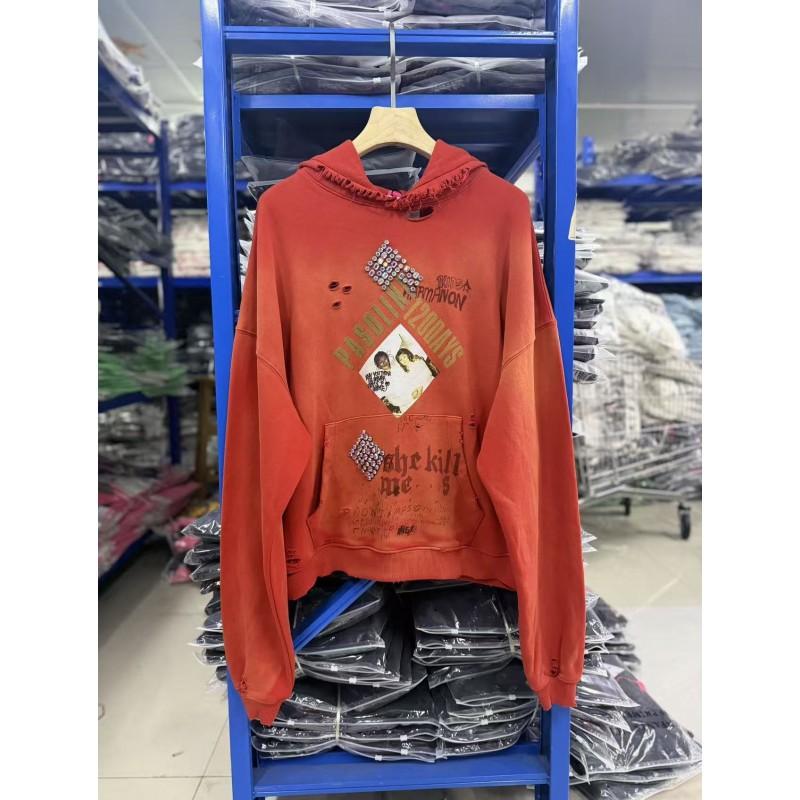 Mens Oversized Hooded Sweatshirt With Washed Vintage Finish Hand-Applied Bead Embellishment
