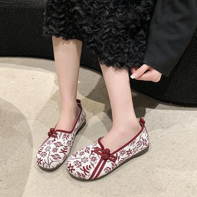 2024 Neue Damen Ballerina Schuhe Retro Chinesische Damen Bequeme Weiche Schuhe Baumwolle Knopf Print