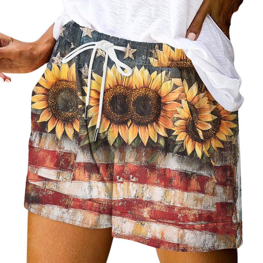 Damen Casual Sommer Elastische Strandshorts Print Casual Shorts