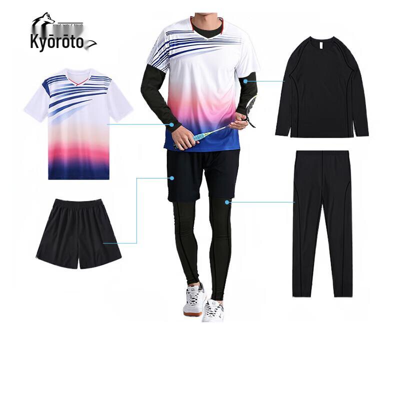 Jinglangtu Men s White & Black 4-Piece Badminton Suit L