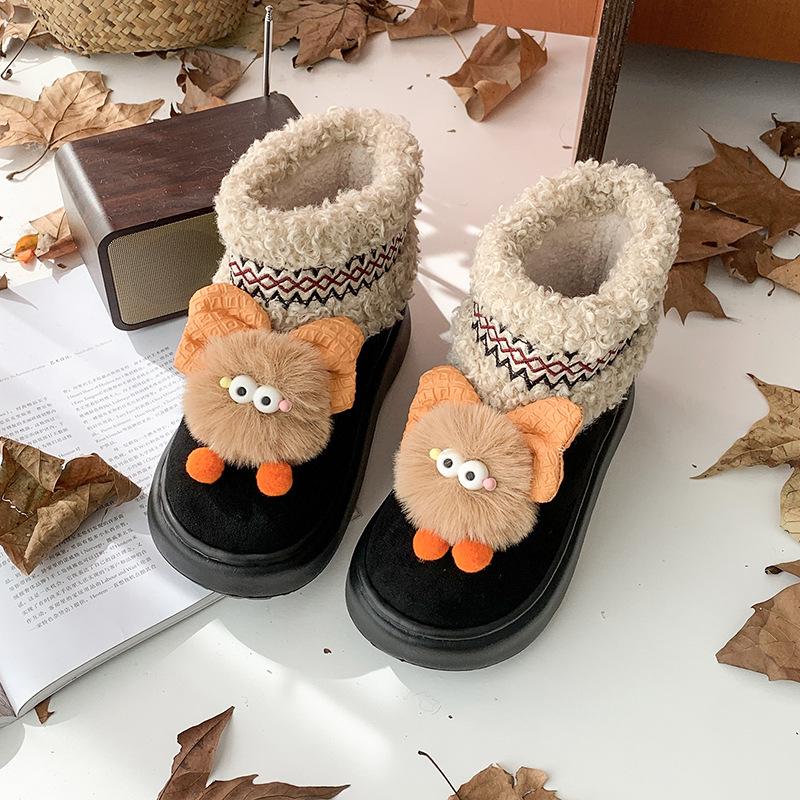 

Women s cartoon thick sole large size thickened winter warm fur one snow boots padded lining ankle boots non-slip hiking sports cotton boots 40/41 чёрный
