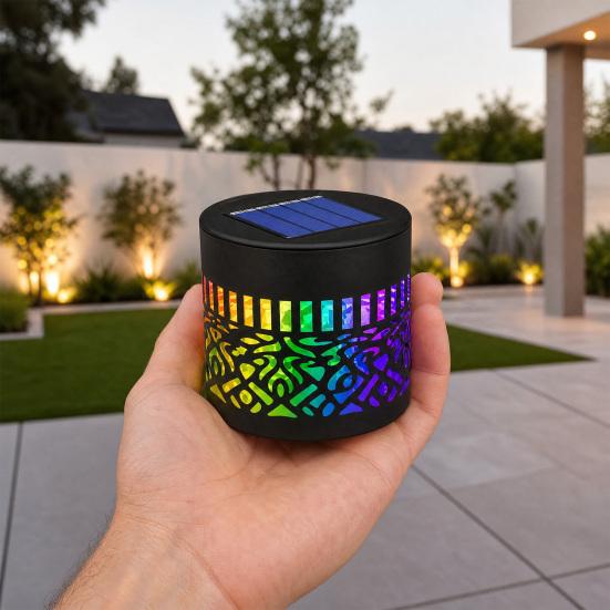 Solar Wall Lamp, Seven Color Changing Projector Light, with Hollow Pattern Design IP65 Waterproof Wall Light, for Outdoor Patio Garden Fence Decor