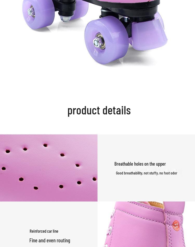 Adult Unisex Double Row Roller Skates, Breathable Purple Leather, Jelly Wheels, Four-Wheel Design