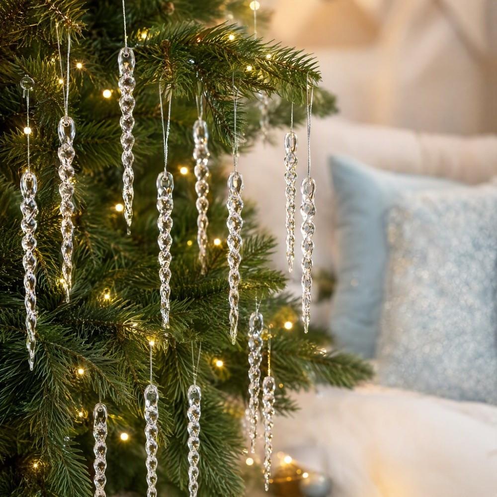 12Pcs High Transparency Christmas Hanging Ice Columns Icicle Decorations Pendant Home Decor