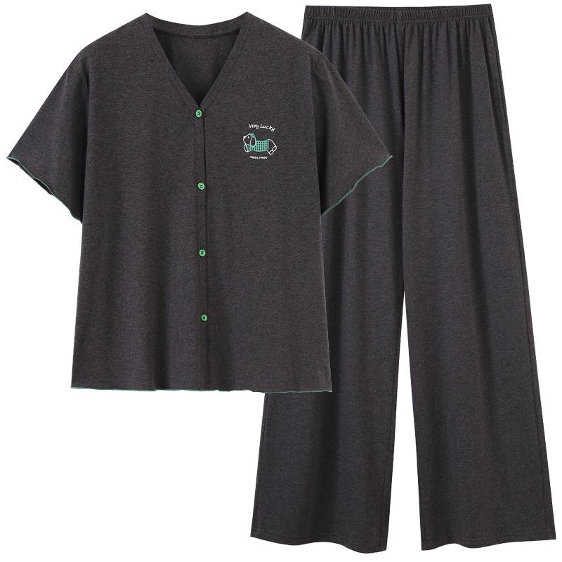 Short-sleeved Long Pants Pajamas Women's Senior Sense 1011 New Summer Pure Cotton Loungewear Women Can Wear Summer Suits