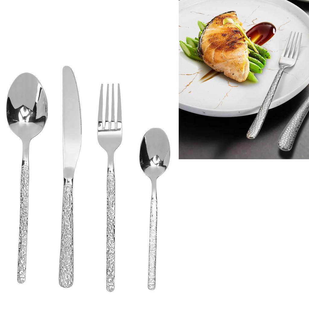 24PCS Hammered Silverware Set Stainless Steel Flatware Utensils Kitchen Cutlery Set Includes Fork Spoon Cutter for Home Wedding