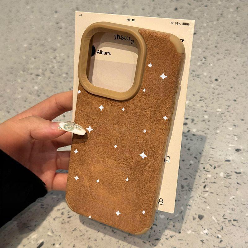 

Brown Large Hole Leather Small Star Suitable for Apple 16promax Mobile Phone Case 14iphone15 Anti Fall Resistance Apple 12