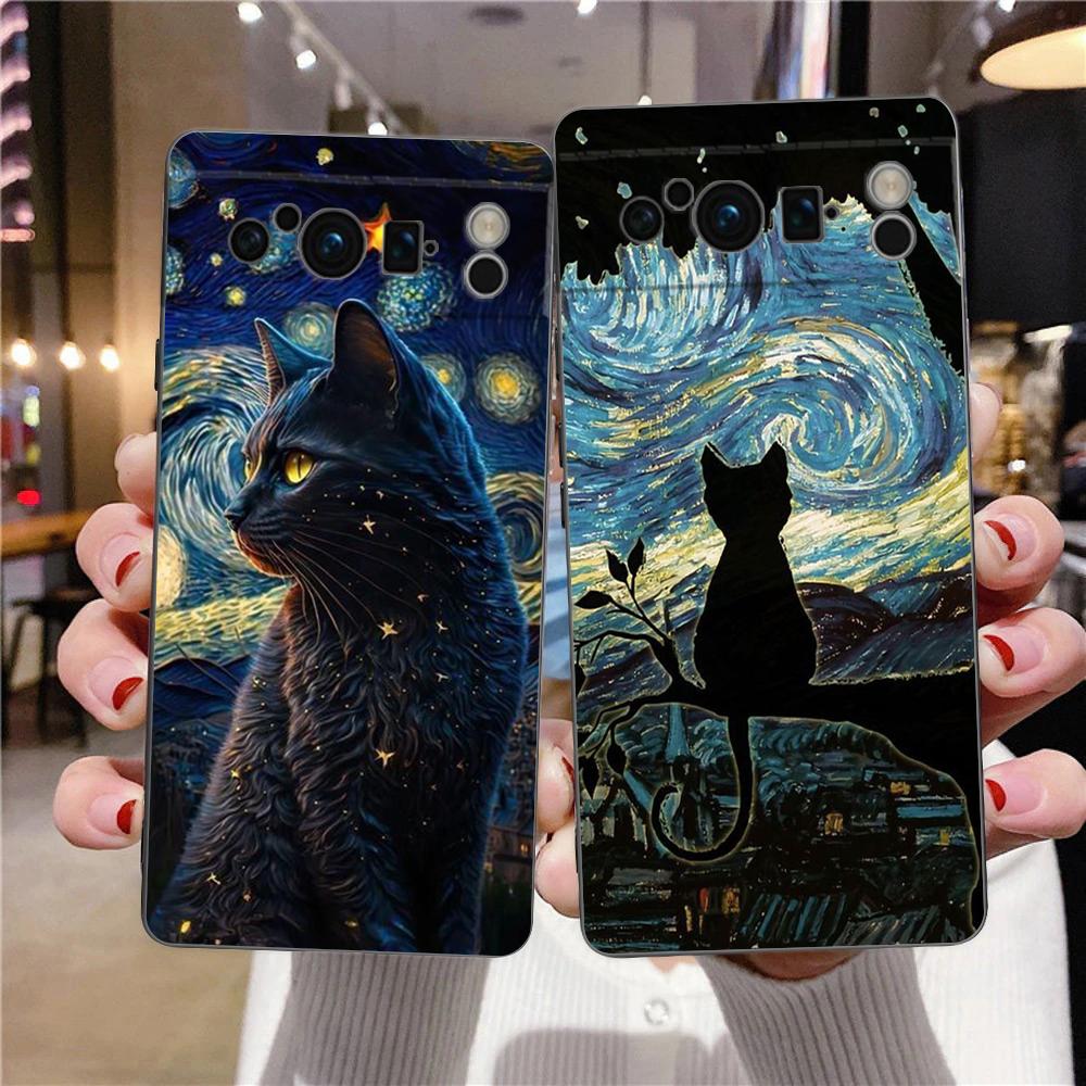 Black Cat Cartoon Cute Phone Case For Google Pixel 8 7 6 Pro 6A 7A 5G Soft Silicone Shockproof TPU Black Cover TPU Fundas