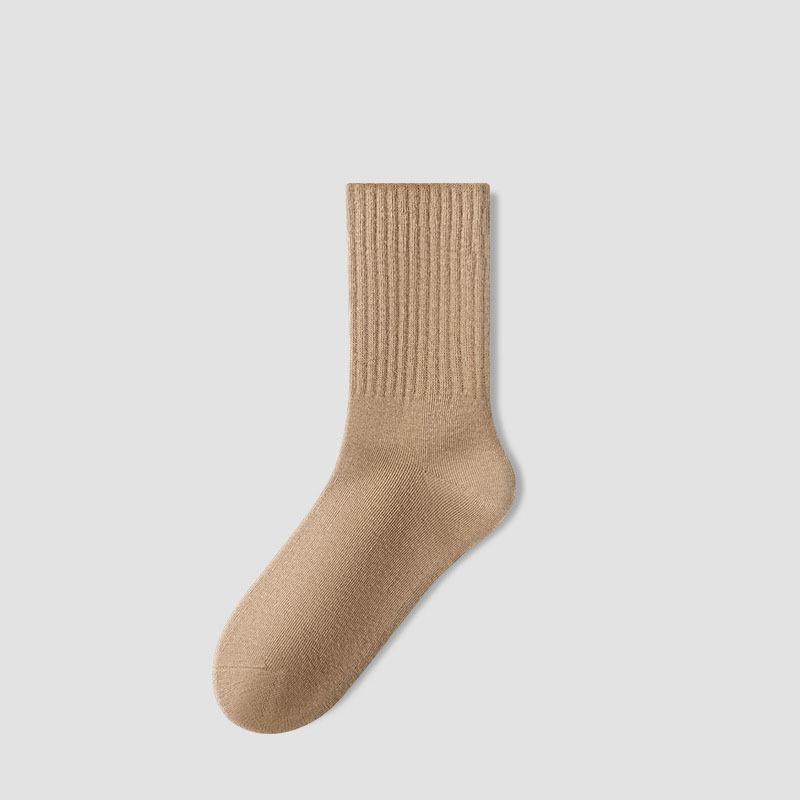 Women Solid Color Mid-tube Socks Vertical Striped Versatile Autumn and Winter Socks Boneless Pile Socks Sports Socks for Women