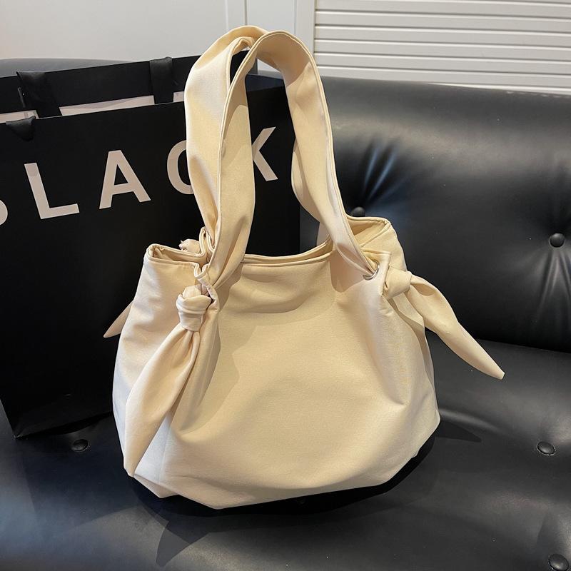 Single-shoulder Bucket Canvas Bag with Shoulder Strap and College-style Shopping Bag