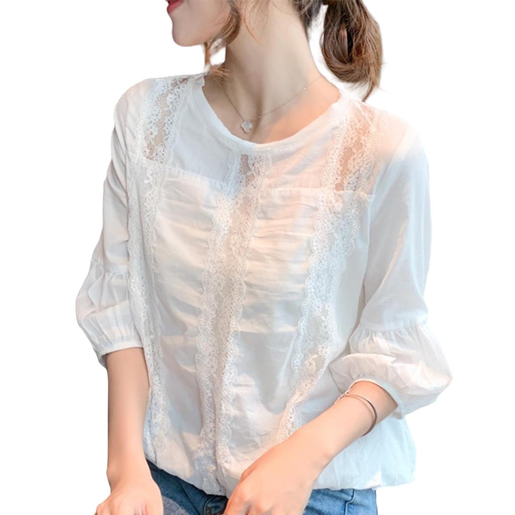 Blouse for puff cut and large puff summer clothes [TeMibery Lyric] women, sleeve, lace, shirt, sew, 3/4 sleeve, t-shirt, spring, summer, cute, thin,