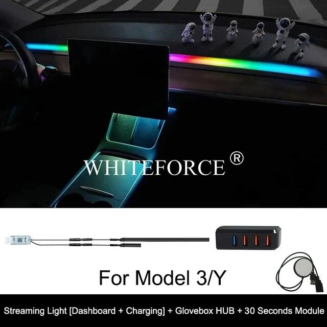 For Tesla Model 3/Y 2017-2023 Streaming Ambient Light Dashboard Flow Light Remote/APP Control USB Ambient Strip Lamp Decoration