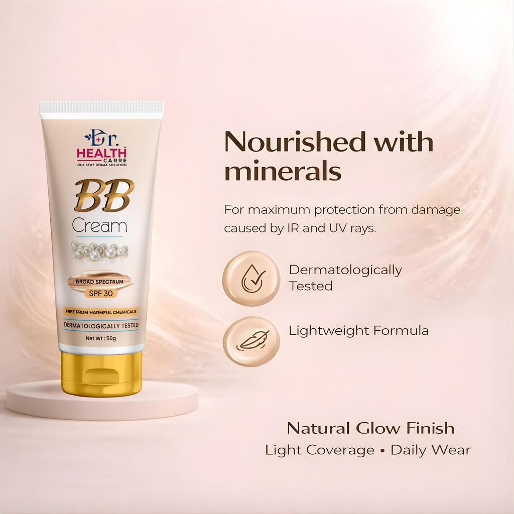 Dr Health Carre BB Cream LSF 30, Natürlicher Farbton, Parabenfrei, Leichte Foundation mit Sofortiger Abdeckung von Hautunreinheiten, Gleicht den Hautton aus, Natürlicher Glow-Finish