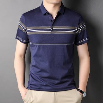 Camisa Polo Rayada de Verano para Hombre Nueva de Manga Corta Holgada Fina para Hombre Cuello Solapa Top