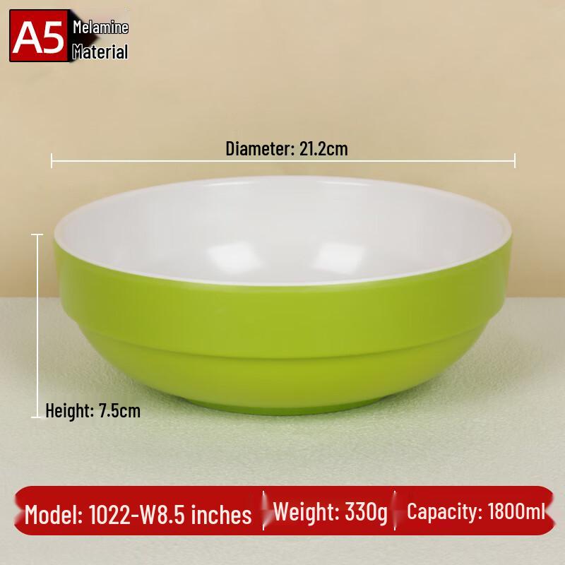 

8.5-inch Korean Style A5 Melamine Noodle Bowl, Green/White